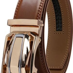 DOOPAI Men's Adjustable Ratchet Belt - Black Leather Dress Belt for Men, Customizable Fit, Easy to Use, Maximum Durability