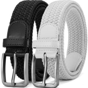DOOPAI Braided Stretch Belt for Men, Elastic Woven Belt, casual Fabric Golf Belt, 1 3/8" for golf pants jeans, Gift Box