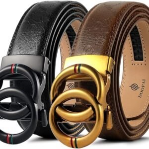 DOOPAI Men's 2 Pack Ratchet Dress Belt - Adjustable 1 3/8" Genuine Leather, Size Length Can Be Cut, With Gift Box