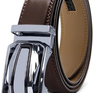 Men's Adjustable Ratchet Belt -White Leather Dress Belt for Men, Customizable Fit, Easy to Use, Maximum Durability
