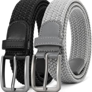 Braided Stretch Belt for Men, Elastic Woven Belt, casual Fabric Golf Belt, 1 3/8" for golf pants jeans, Gift Box