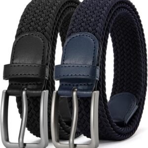 Braided Stretch Belt for Men, Elastic Woven Belt, casual Fabric Golf Belt, 1 3/8" for golf pants jeans, Gift Box