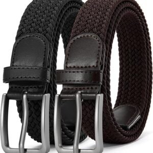Braided Stretch Belt for Men, Elastic Woven Belt, casual Fabric Golf Belt, 1 3/8" for golf pants jeans, Gift Box
