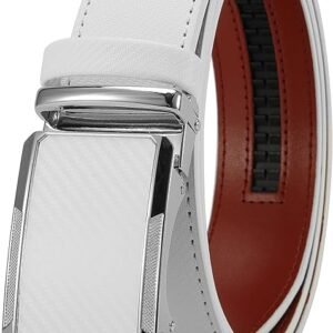 Men's Adjustable Ratchet Belt -White Leather Dress Belt for Men, Customizable Fit, Easy to Use, Maximum Durability